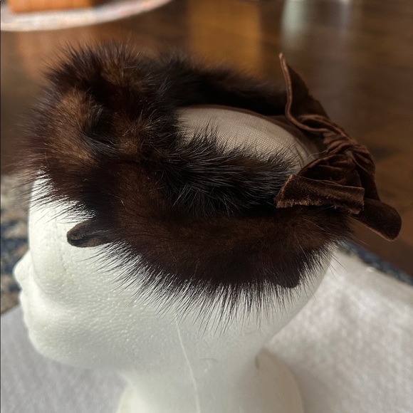 Vintage Brown Mink Fur Mesh Pillbox Hat - Picture 4 of 7